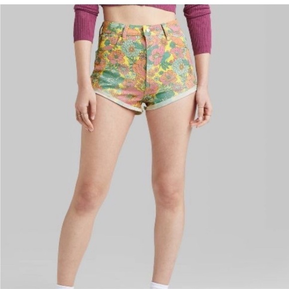 Wild fable Women's Super-High Rise Cheeky Jean Shorts multicolor floral - Picture 2 of 6